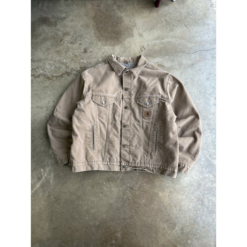Vintage Carhartt Sherpa Lined Trucker Jacket J233 Sandstone Men's Sz 2XL